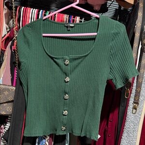 Fashion Nova Forest Green Ribbed Button-Down Shirt
